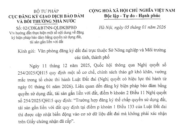 Nghị quyết số 254/2025/QH15: Đăng ký thế chấp, xóa thế chấp không cần cập nhật trên Giấy chứng nhận QSD đất