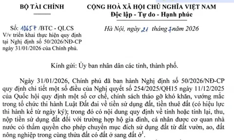 Công văn 10657/BTC-QLCS 2026: Xử lý khoản chênh lệch khi tiền sử dụng đất được tính lại theo chính sách mới