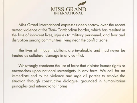 Tổ chức Miss Grand International: Thông điệp mạnh mẽ về hòa bình, nhân đạo để giải quyết các xung đột