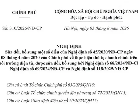 Nghị định 310/2026/NĐ-CP: Không phải nộp thành phần hồ sơ nếu cơ quan Nhà nước đã có dữ liệu